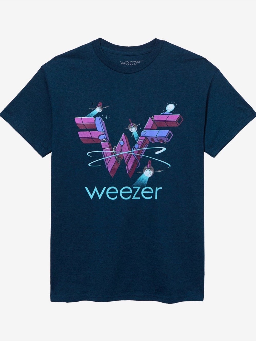 Weezer Space Logo Navy Graphic Band Tee - Pink & Light Blue Print